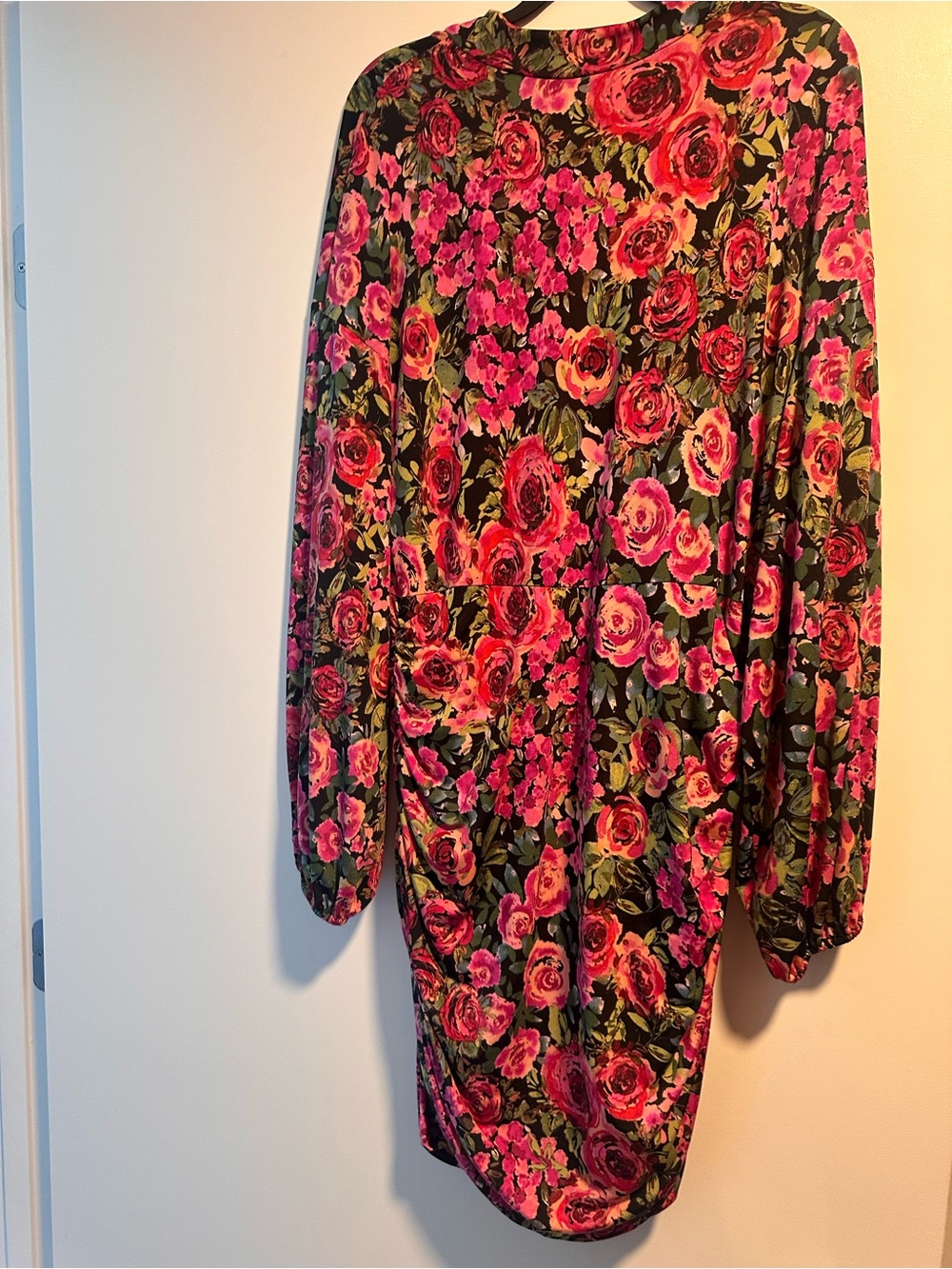 AQUA Floral Ruched Jersey Mini Dress